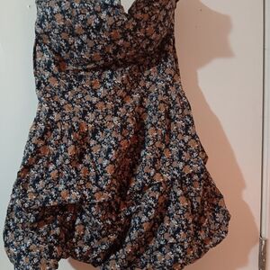 Charlotte Russe Strapless Floral Dress - Black and Orange